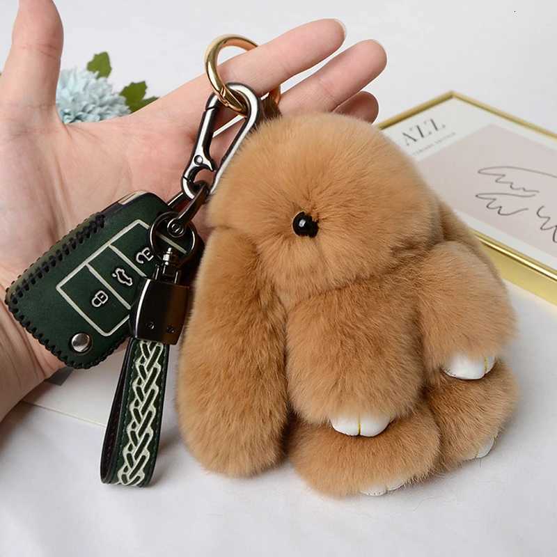 1PC 15cm Rabbit Keychain Ring Fluffy Real Fur Pompon Bunny Trinket Key Chain Charm Cute Key Ring On Bag Car Key PendantT251127