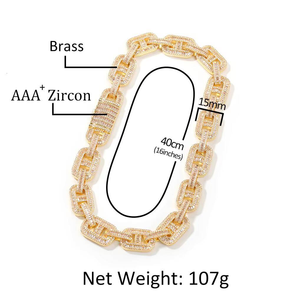 High Quality Custom Gold Plated Hip Hop Necklace 15mm Pig Nose Cuban Link Chain with Zircon for Men and Women