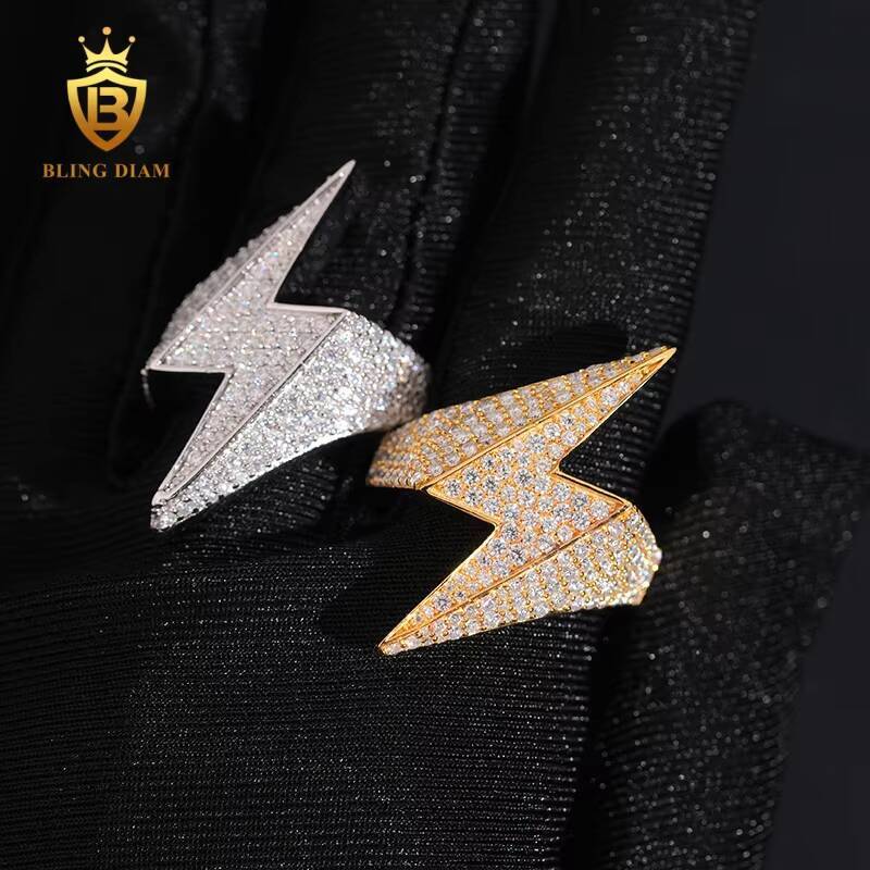 New Style High Quality Hip Hop Jewelry 925 Sterling Silver Lightning Iced Out Ring Men Diamond Moissanite Ring