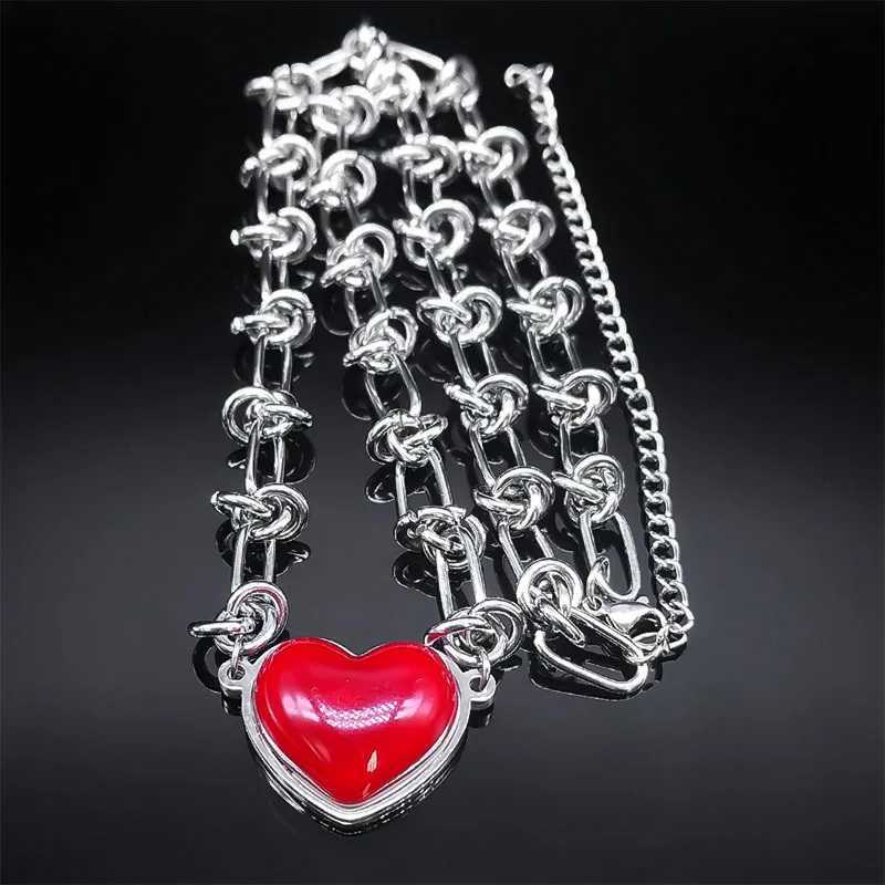 HNSP Stainless Steel Red Heart Choker Necklace Pendant Chain For Women Jewelry Versatile Girl AccessoriesT251127