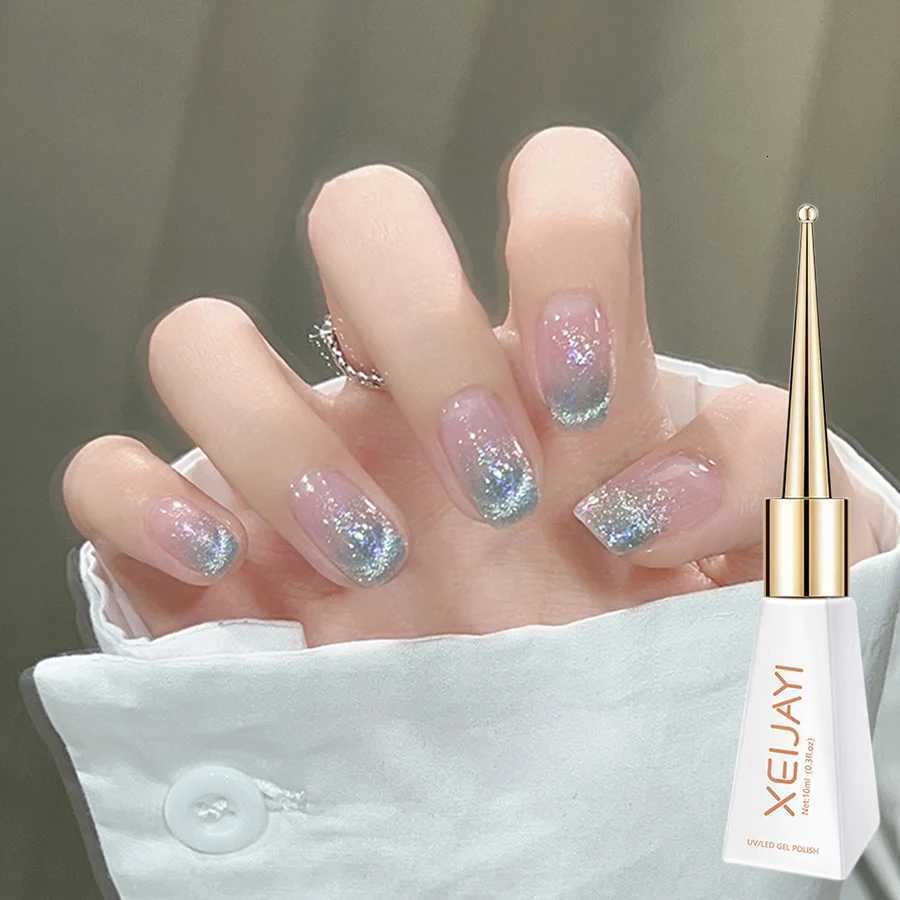 12pcs Summer Crushed Ice Glamorous Cat Eye Gel Nail Polish - Reflective Glitter Holographic Laser Sparkle Soak Off UV LEDT251127