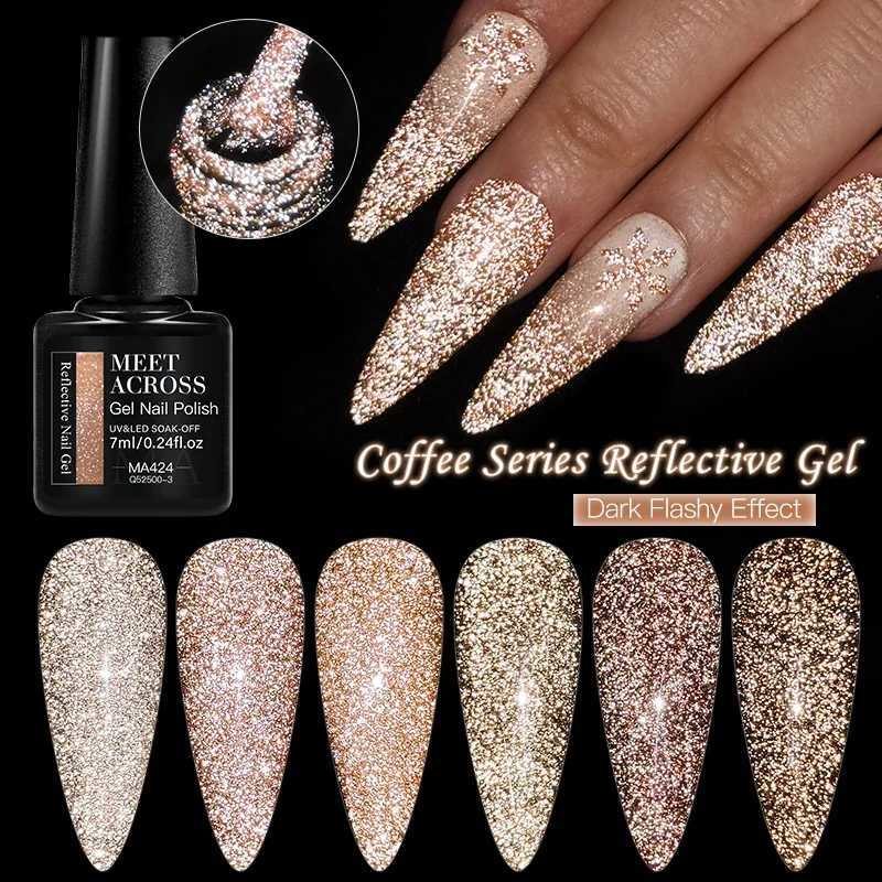 6pcs Coffee Brown Reflective Glitter Gel Nail Polish Set Dark Flashy Semi Permanent Soak Off UV Gel Varnish Nail Supplies SalonT251127