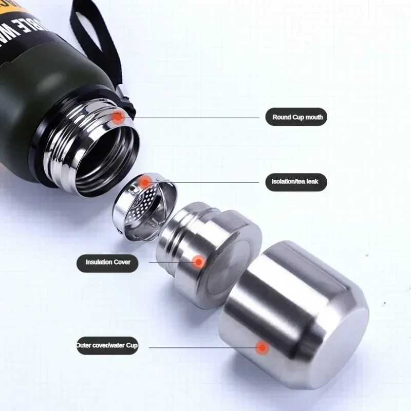 500/700/1000/1500ml Stainless Steel Thermos Bottle Portable Large-capacity Outdoor Mountaineering Car Kettle with Rope Water CupW251127 W260226