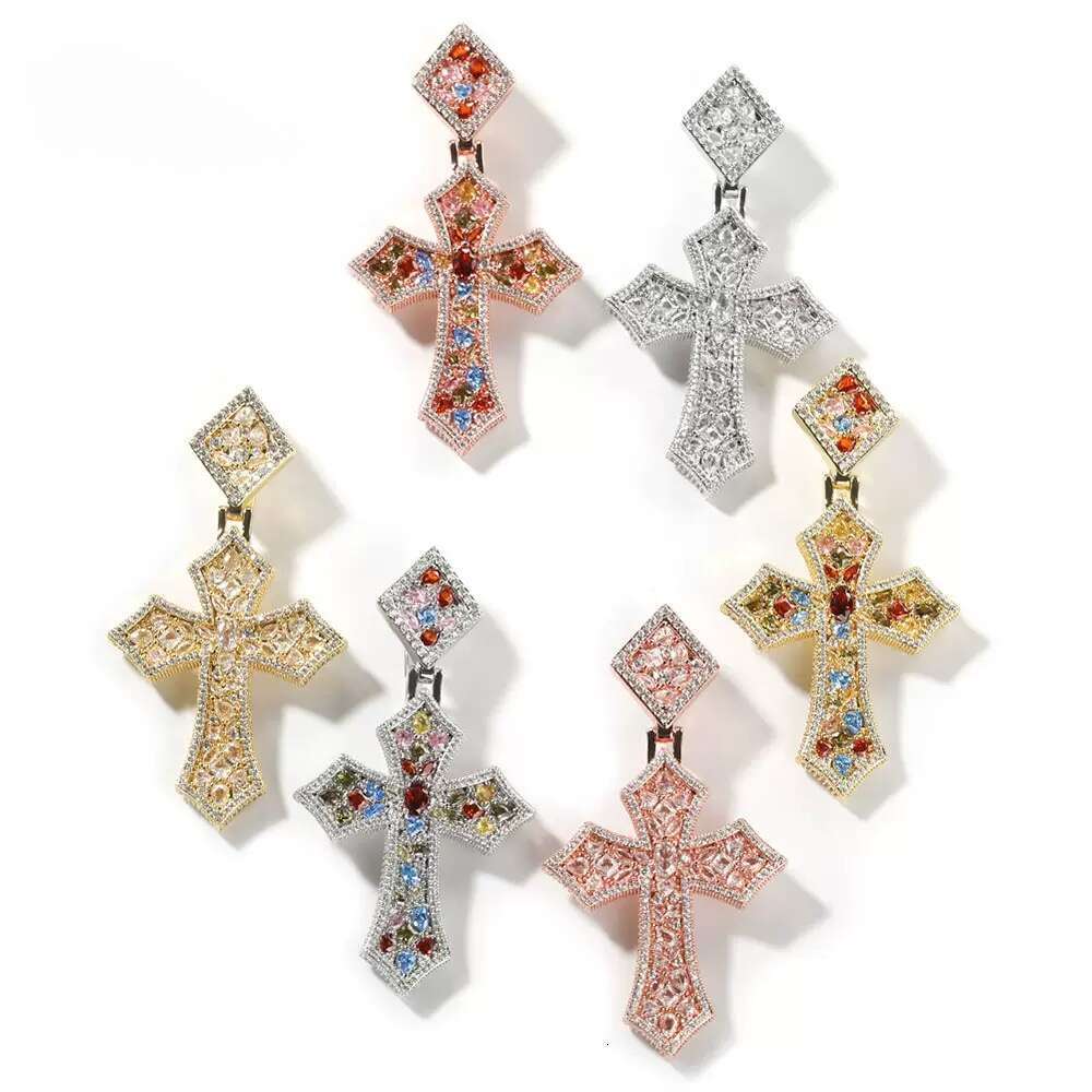 Fashion Jewelry gold-plated 925 Silver Mosaic Cross Pendant Custom Ice Out Hip Hop Diamond Charm pendant
