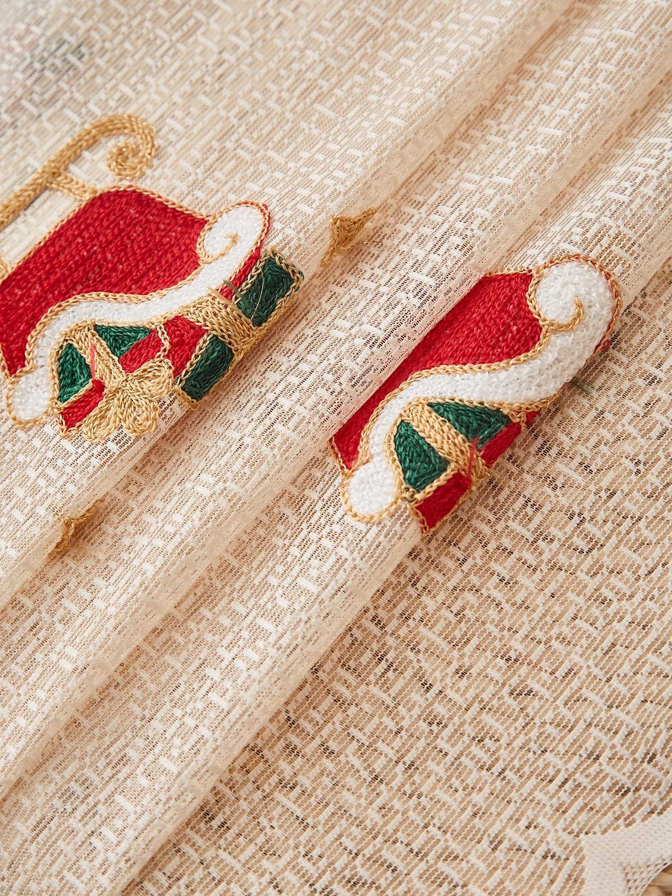 Curtain Christmas Khaki embroidered Santa Claus pole curtains party and holiday atmosphere curtains Y251126