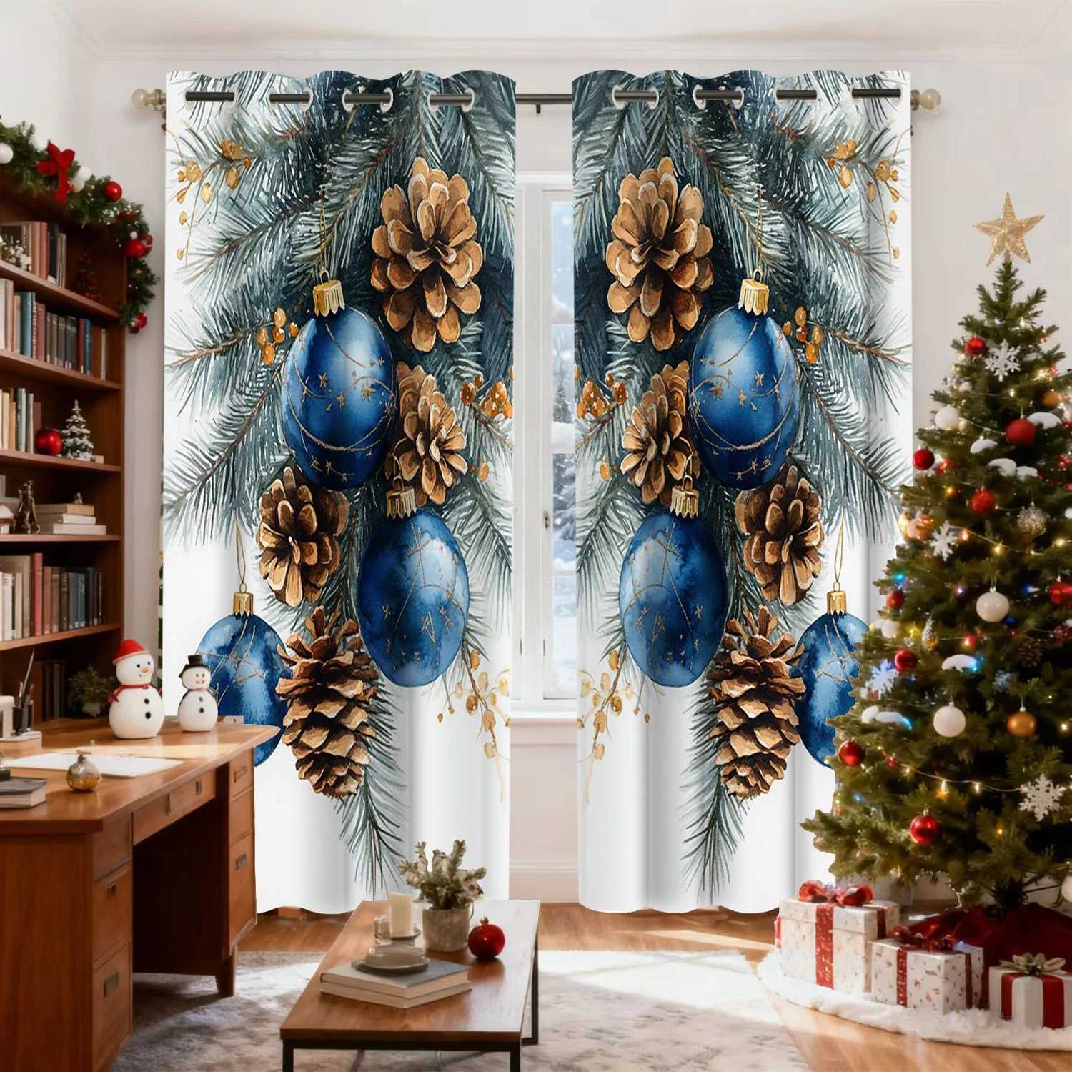 Curtain Christmas 2 pieces Christmas Decr patterned hanging curtains decorative transparent curtains for bedroom decoration bedroom office k Y251126