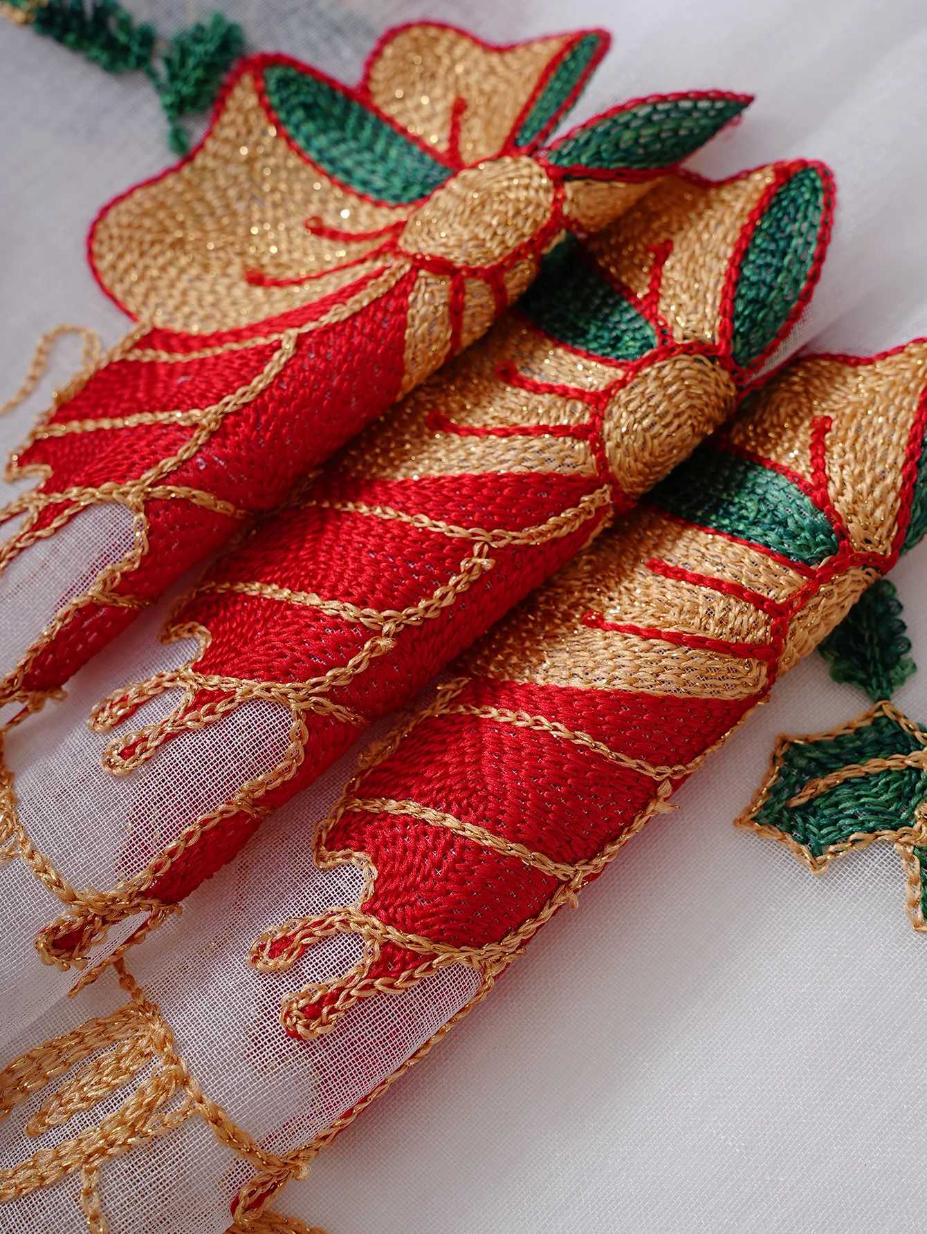 Curtain Christmas Christmas Candle Embroidered Curtain Sheer for Living Room Bedroom Festive Atmosphere Pole Pocket Curtain Y251126