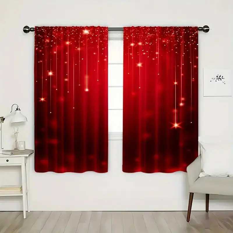 Curtain Christmas 2pcs - Christmas Curtains Christmas Golden Star red polyester printed curtains home decoration room decoration Y251126