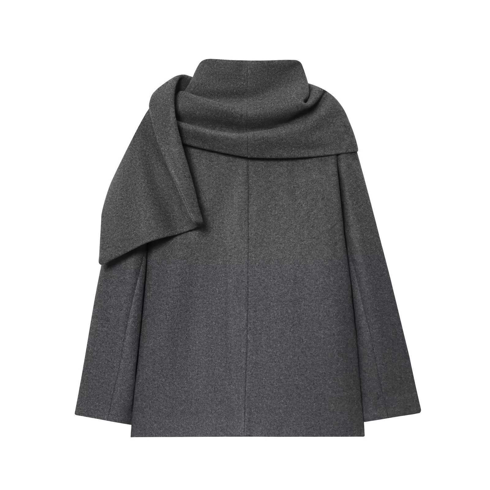 European and American style autumn new womens clothing casual temperament simple scarf design jacket British style navy coatXJ251127