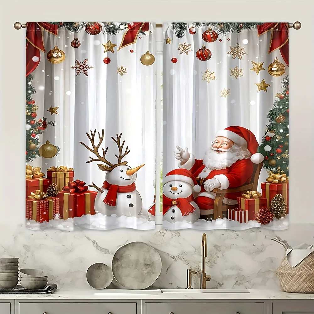 Curtain Christmas 2PC Christmas Curtains Santa Snowman Print Blackout for Bedroom Living Room Dining Room Holiday Home Decor Y251126