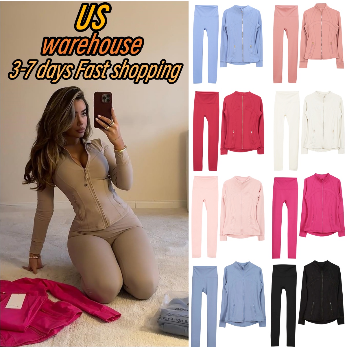 NEW 2026 Yoga pants Gold zip Outfit bra jackets set Women clothes jakets sets designer pants sets luluity lemonics legging jakets sets