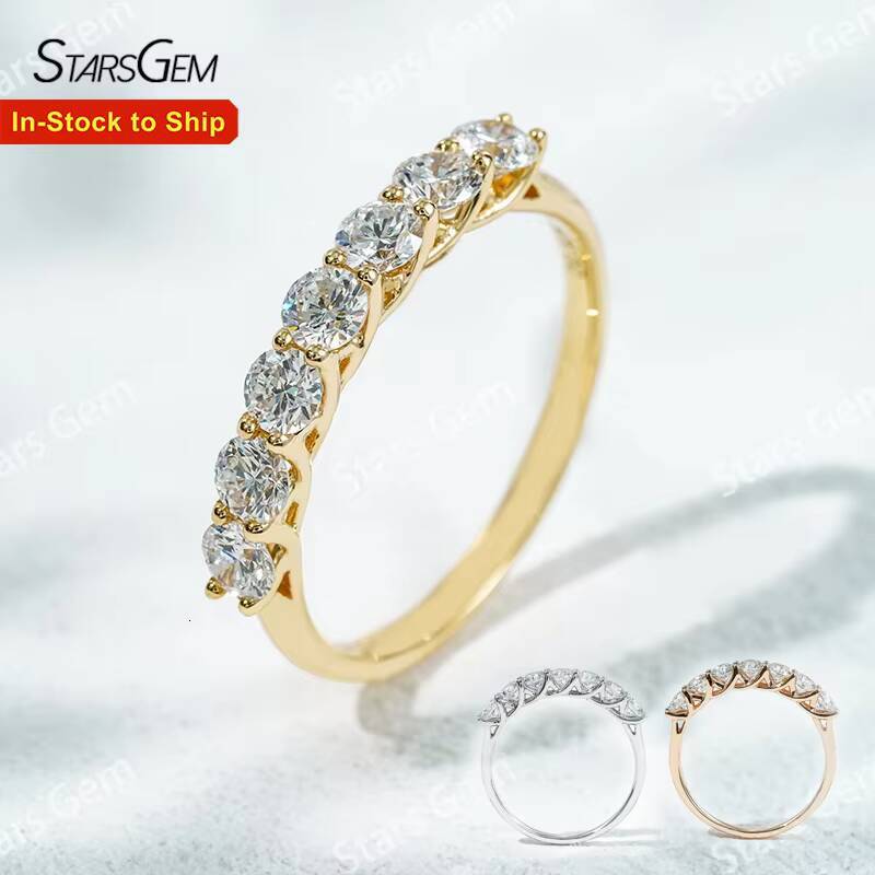 Starsgem 075ct 3mm Round Brilliant Cut Lab Grown Diamond 18K Gold Half Circle Seven Stone Diamond Ring