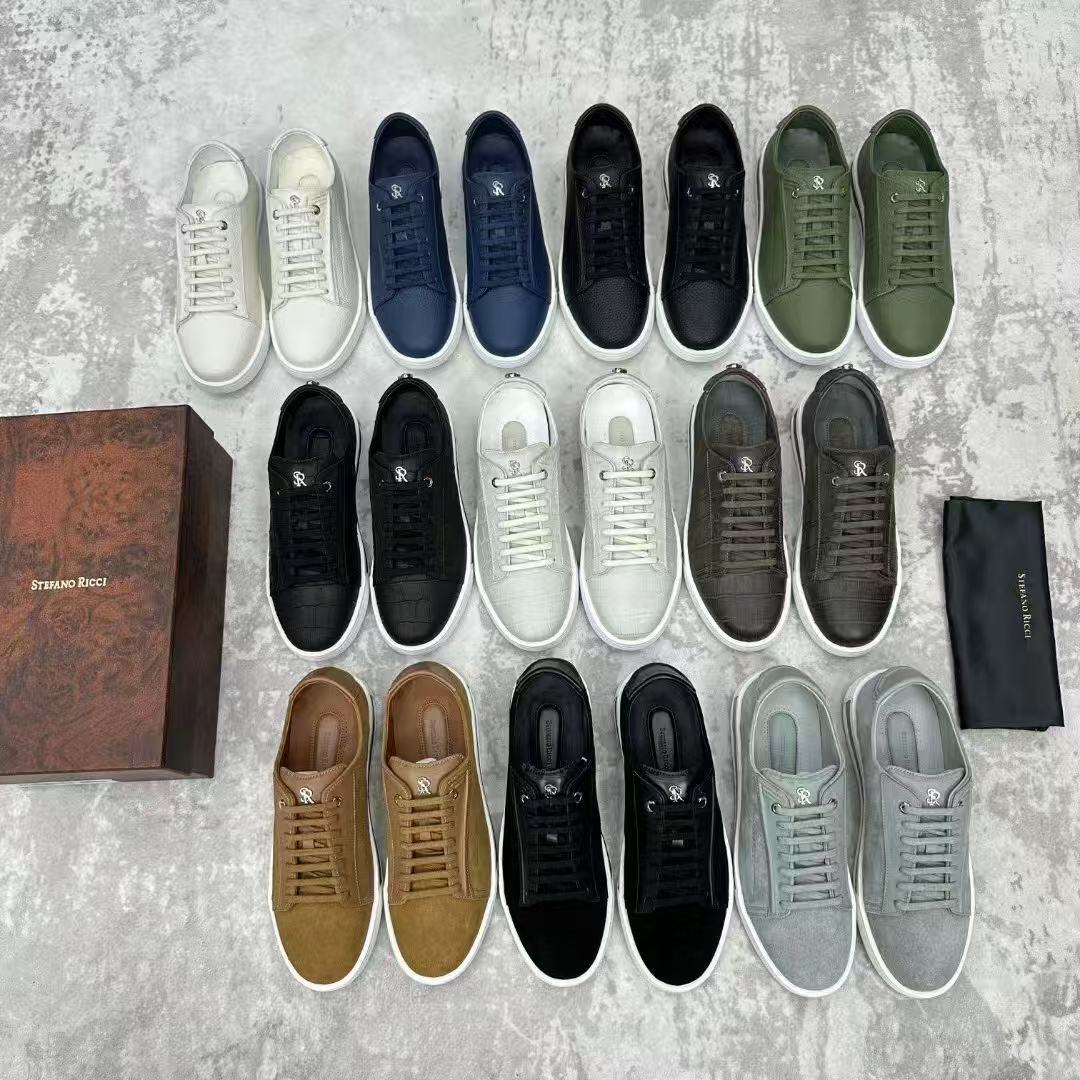 STEFANO RICCI Italian luxury brand SR cowhide men's casual shoes, designer top-level crocodile patterned board shoes, high-quality temperament sports shoes