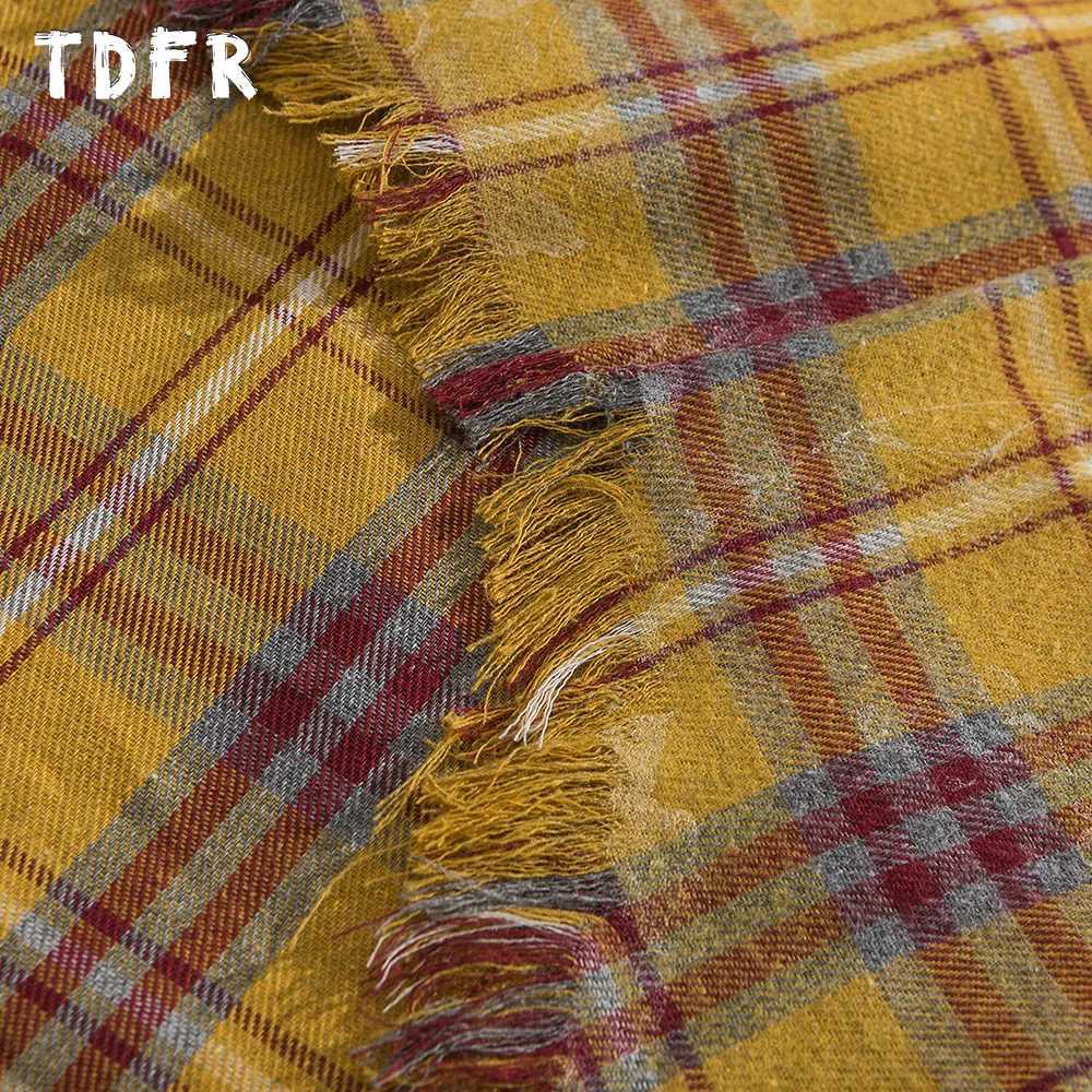 Raw Edge Plaid Long Sleeve Shirts Mens Print Autumn Retro Streetwear Pocket Lapel Single Breasted Shirts Men TopsW251127