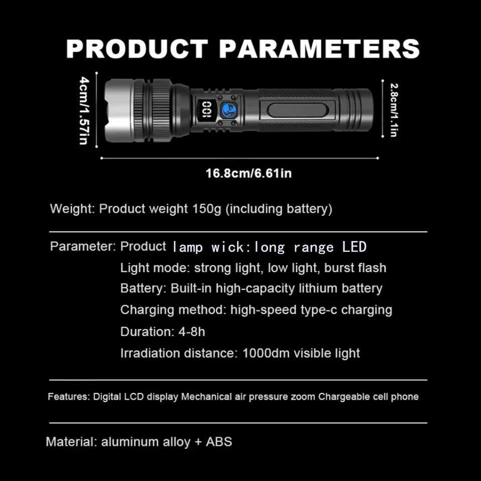 Portable Spotlight Long RangeLED Flashlights High Power Military Tactical Flashlight Zoom Torch Lamp For Outdoor Camping Fishing K251127
