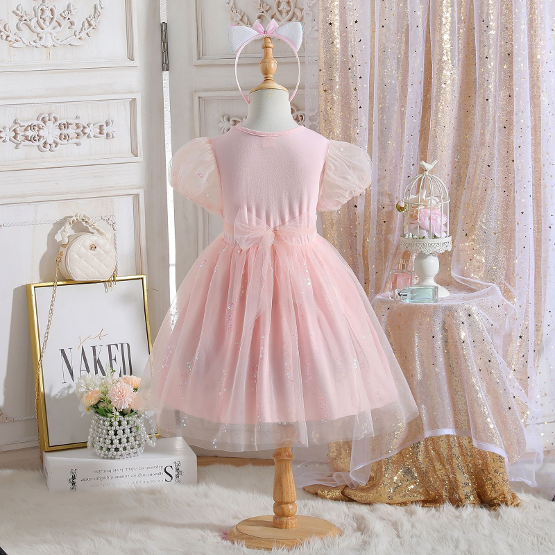 DISNEY Elsa princess dress kids designer clothes baby designer Children's summer dress short sleeves mesh skirt