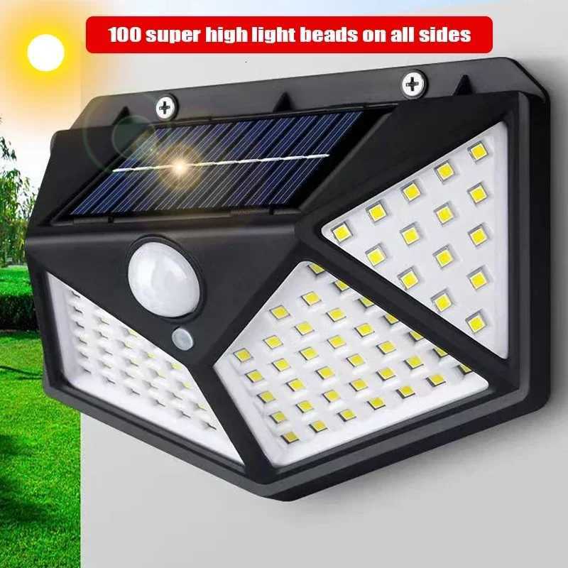 112PCS 100 LED Solar Wall Lamp 4 Sides Luminous With Motion Sensor Outdoor Garden Courtyard Waterproof Wall LightM251127