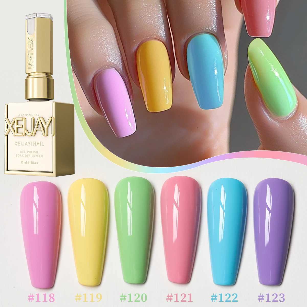 XEJAYI 6pcs Candy Sugar Gel Nail Polish Set UV LED Soaking Nail Gel Semi-Permanent DIY Salon Quality Nail Art Gel For SpringT251127