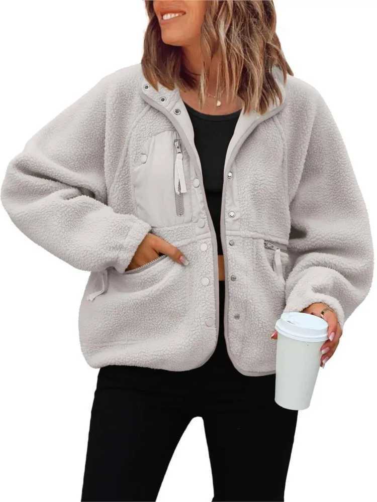 New Womens Polar Fleece Jacket Coats 2025 Autumn Winter Casual Long Sleeve Loose Coats For Woman Single Breasted Stand JacketsXJ251127