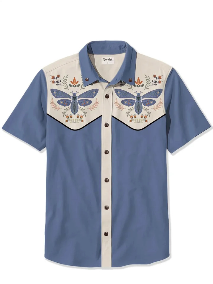 Mens Western Cowboy Style Short Sleeve Shirt Comfortable and Breathable Summer Art Button High Quality 250422