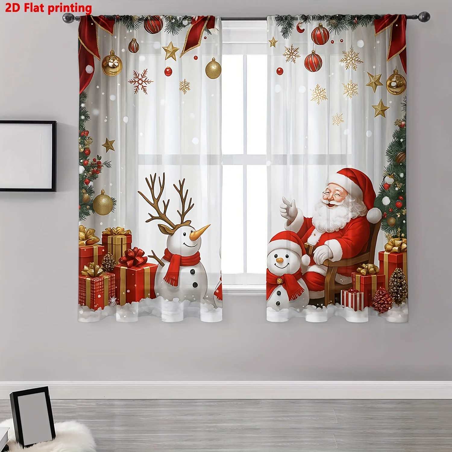 Curtain Christmas 2PC Christmas Curtains Santa Snowman Print Blackout for Bedroom Living Room Dining Room Holiday Home Decor Y251126