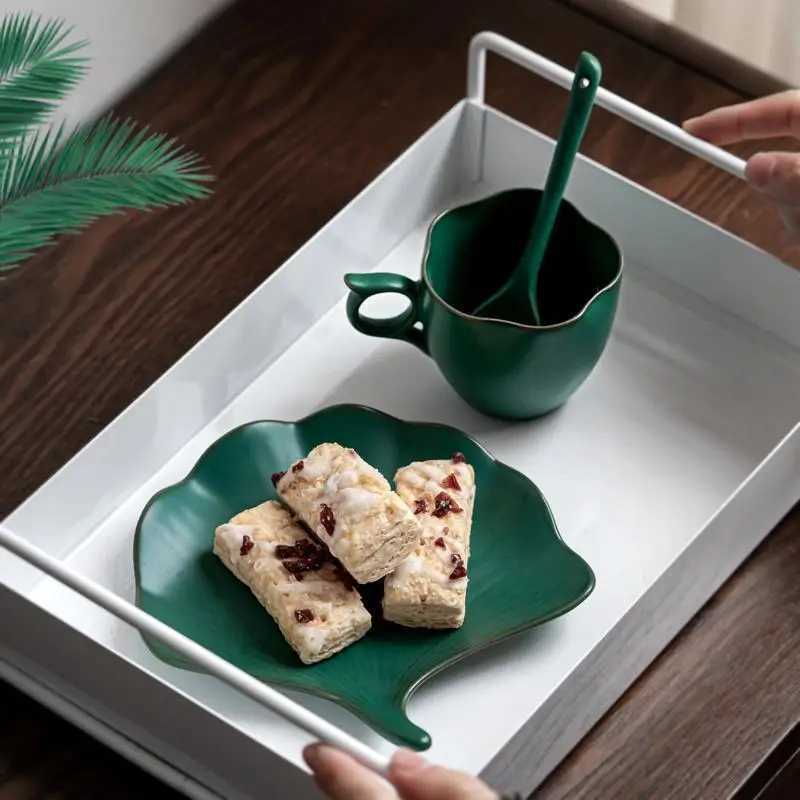 Green Apricot Leaf Ceramic Coffee Cup Saucer European Porcelain High-end Afternoon Tea Flower Tea Latte Coffee Cup Breakfast Mug C251127