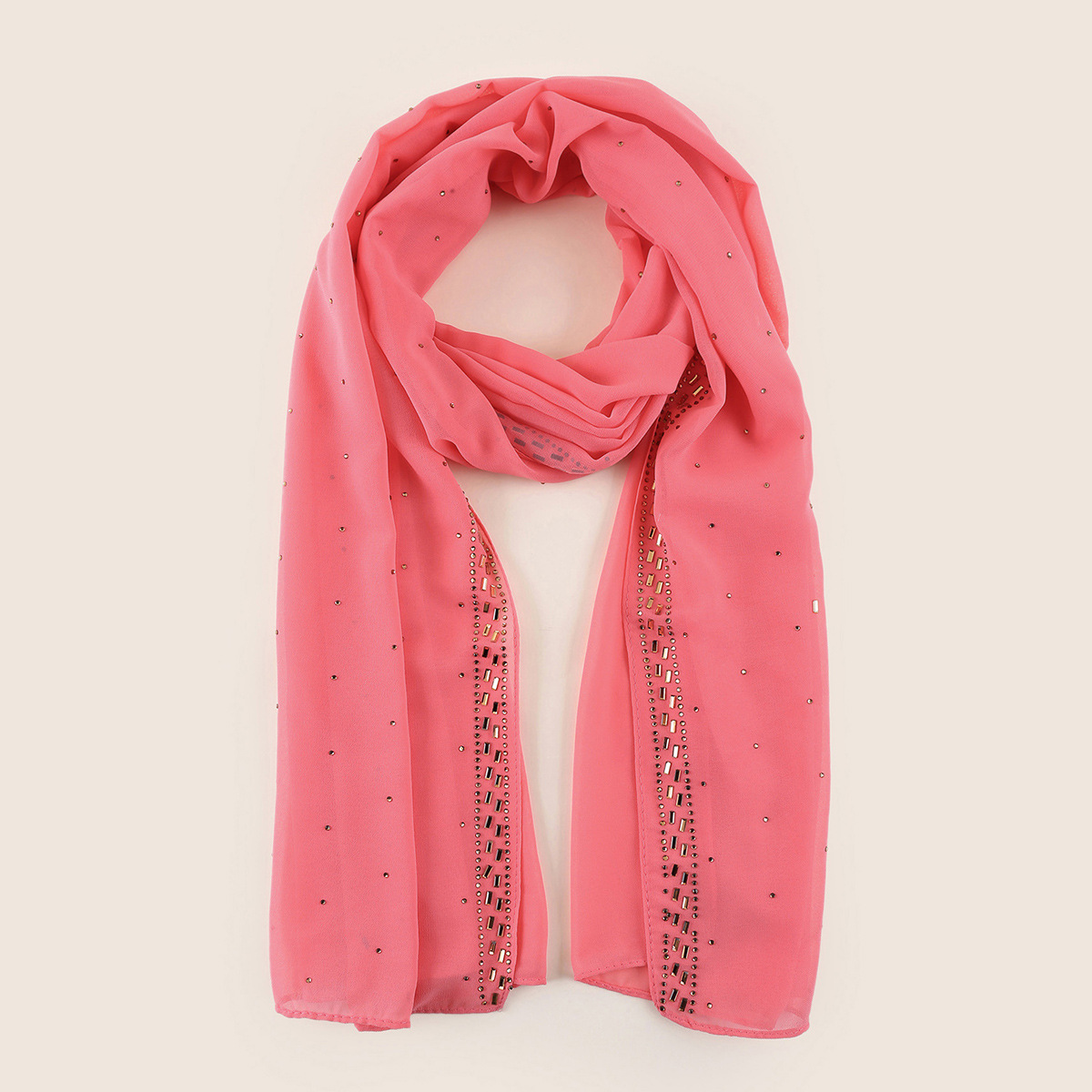 K534 A085 Cross-border supply New solid color pearl chiffon long scarf hot diamond ethnic style scarf hijab shawl