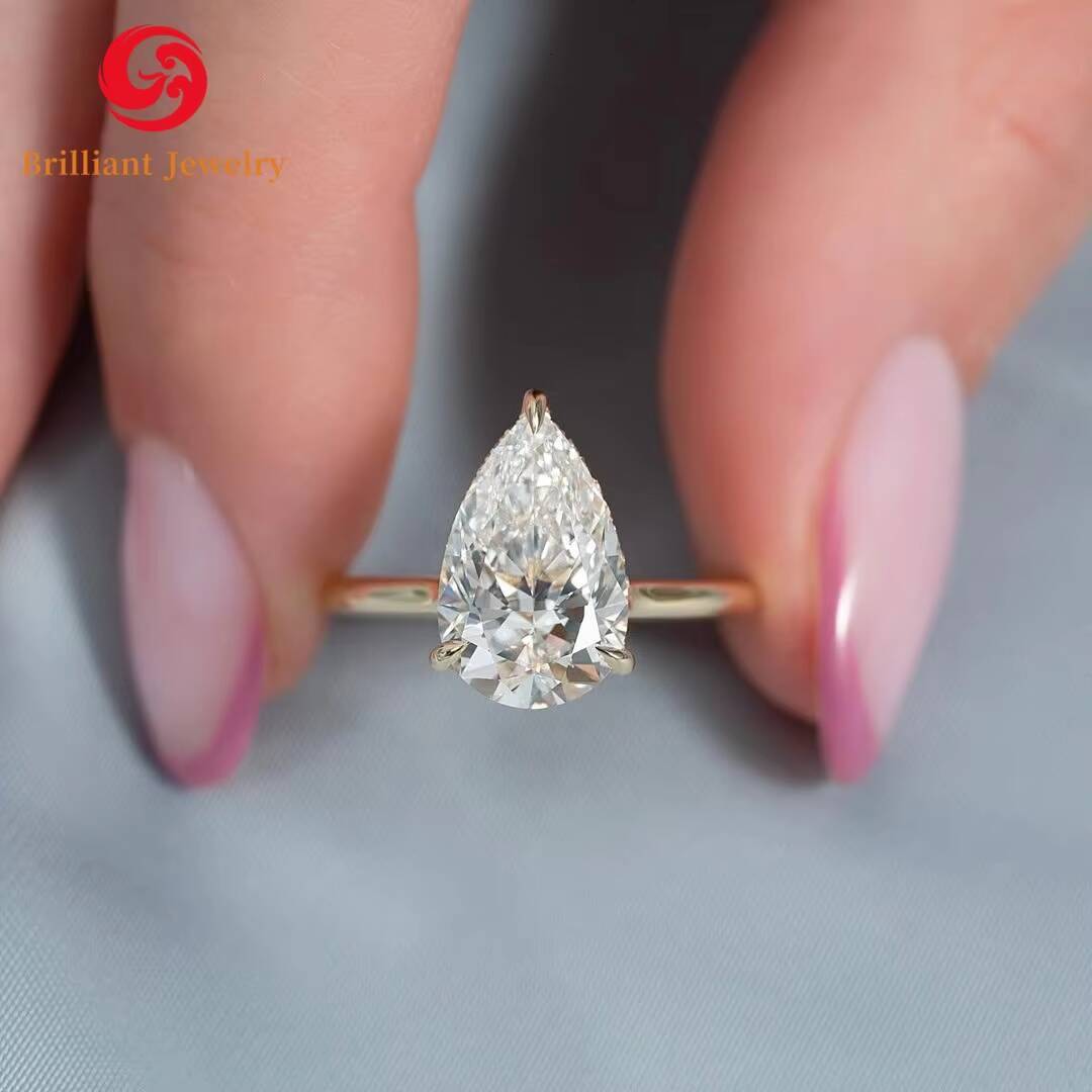 Fine Ring 14K 18K Solid Gold GRA Certified Pear Cut D VVS1 Moissanite 1CT 3CT 5CT for Wedding Engagement Gift Women Rings