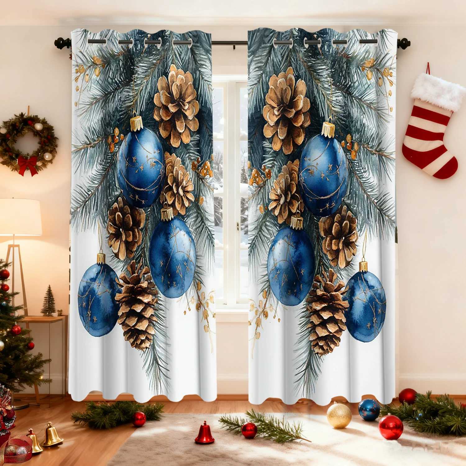 Curtain Christmas 2 pieces Christmas Decr patterned hanging curtains decorative transparent curtains for bedroom decoration bedroom office k Y251126