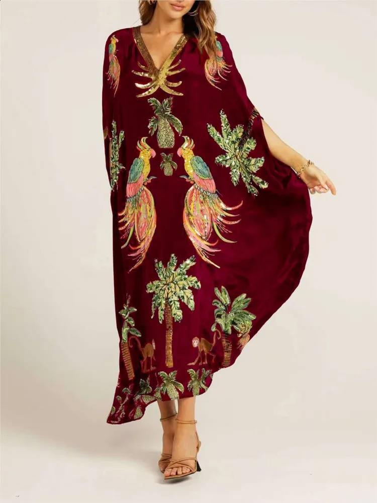 SpringSummer Bohemian Animal Pattern Printed Womens Long Dress Fashionable and Sexy Vneck Loose Elegant Retro 250420