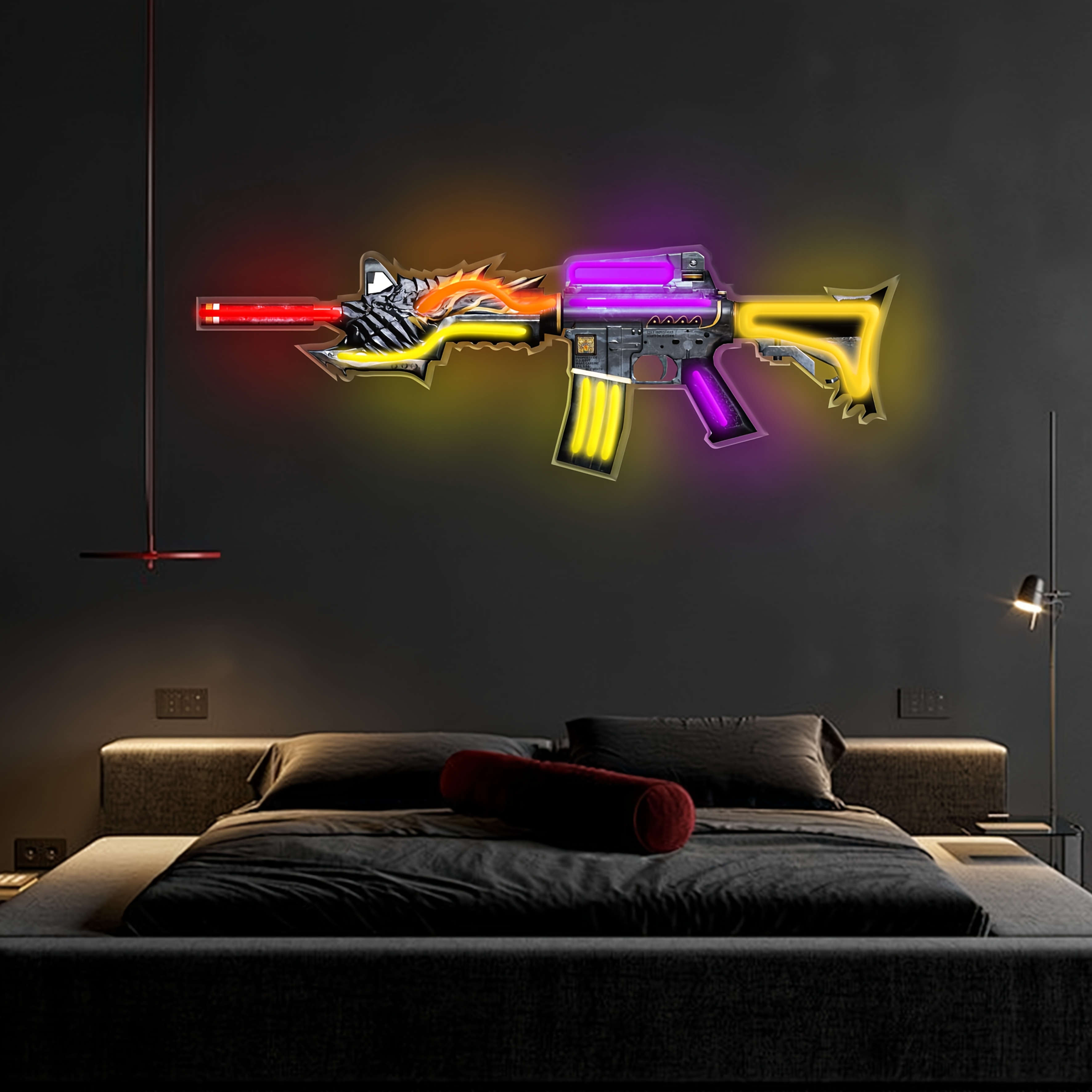 AK47 pistol-shaped neon light; UV printing design; suitable for game room, men's leisure room, living room, bedroom, gun shop; wall atmosphere de