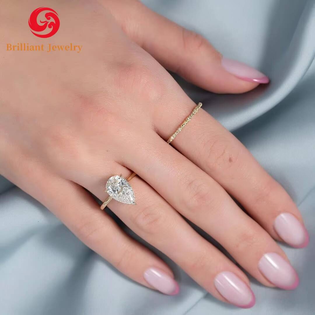 Fine Ring 14K 18K Solid Gold GRA Certified Pear Cut D VVS1 Moissanite 1CT 3CT 5CT for Wedding Engagement Gift Women Rings