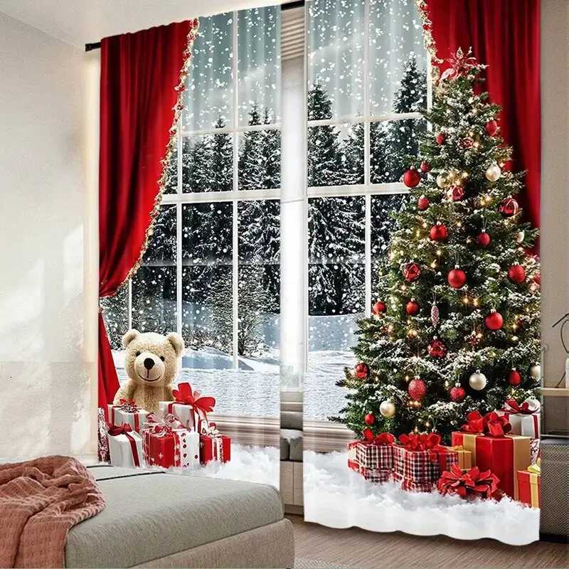 Curtain Christmas 2 pieces - Christmas curtains Christmas snow scene and tree polyester printed curtains home decoration room decoration Y251126