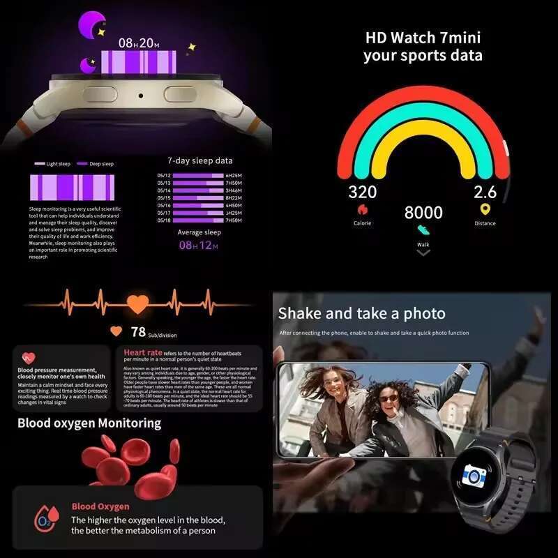 2025 New Galaxy 7 Mini Ultra Men Video GPS NFC Heart rate 40mm AMOLED Fiess Tracker Health Smart Watch Woman