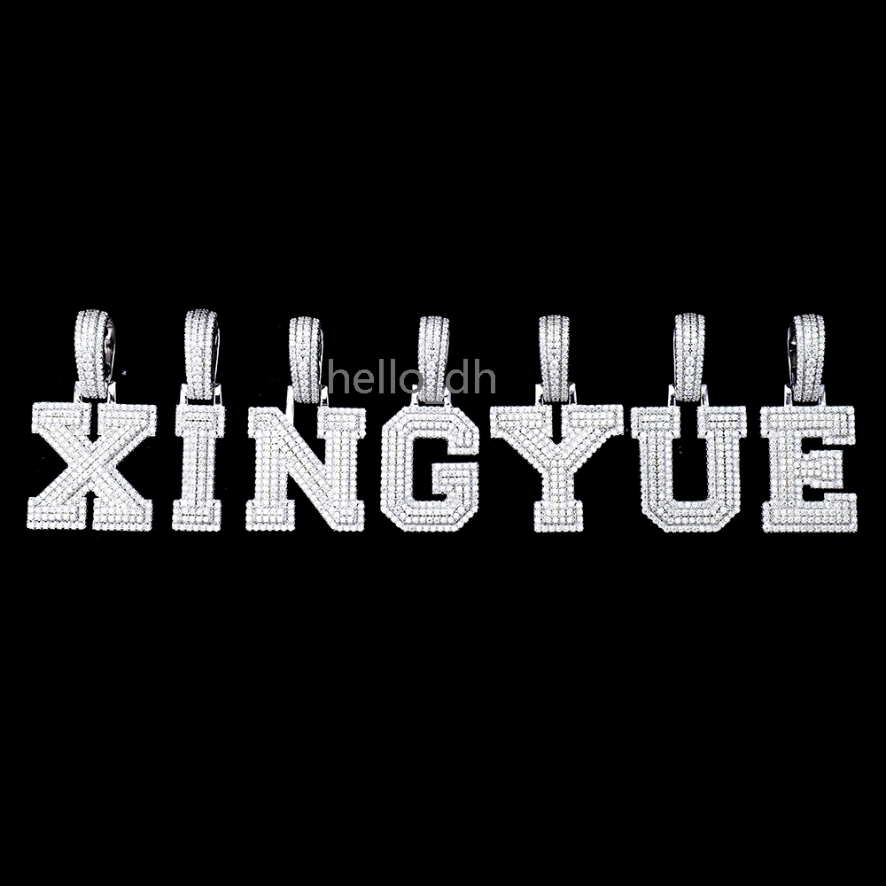 Wholesale Hip Hop Jewelry Iced Out 925 Sterling Silver Vvs Diamond Mossanite Moissanite A-Z Initial Letter Pendant for Men Chain