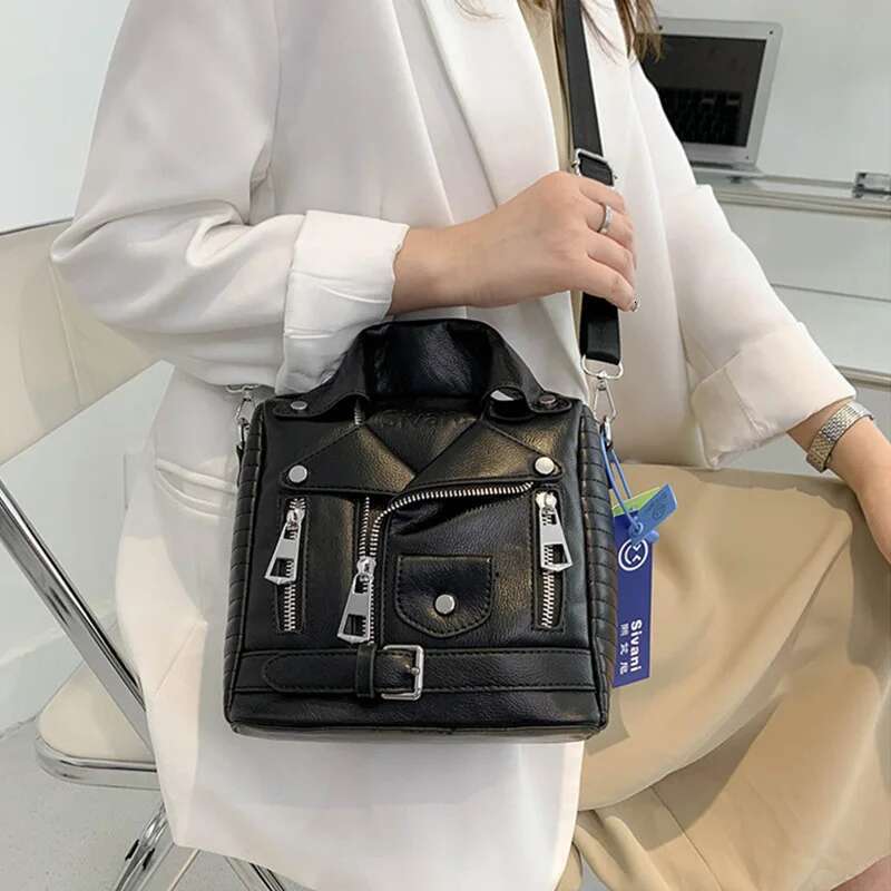 Stylish Urban Womans Outfit: Cozy Coat + Trendy Handbag Combo