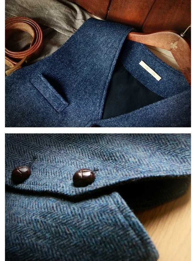 Mens Suit Vest Tweed Retro V Neck Wool Herringbone Waistcoat for Prom Single Breasted Males Dress Suit Vest Plus SizeM251127