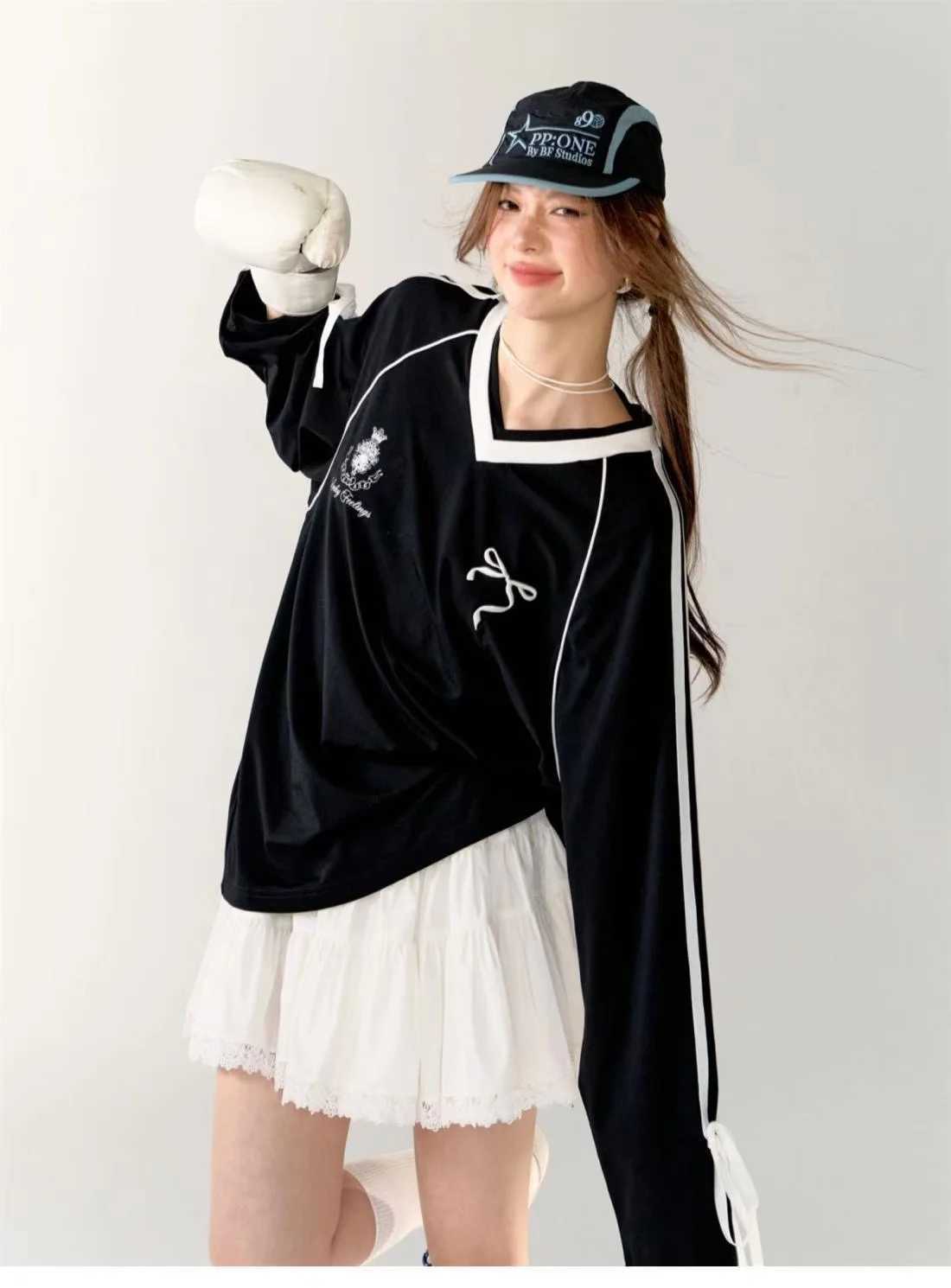 American solid color printed stripe V-neck autumn and winter new loose all fashion jersey long sleeve warm hoodie woman J251136