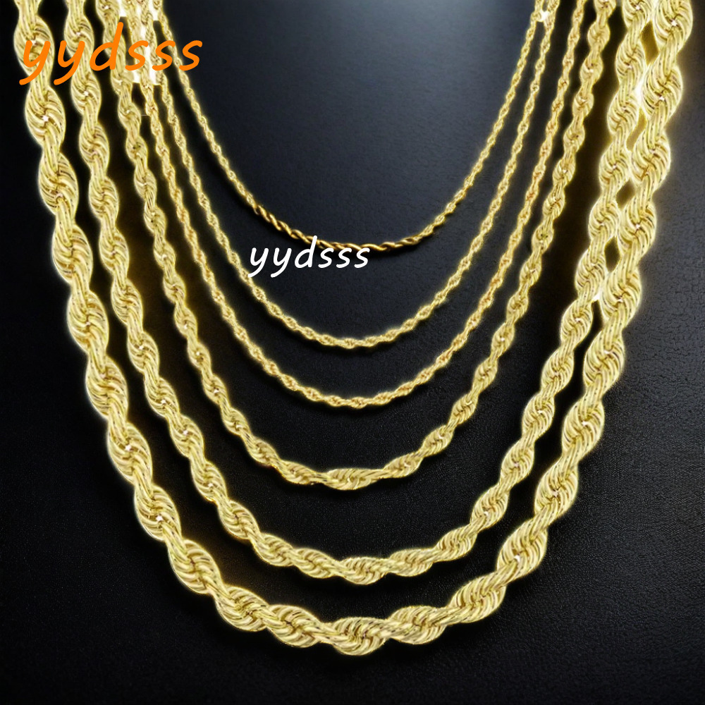 Hiphop 4/6mm Iced Out Gold Plated Two Color Rope Chain 925 Sterling Silver Exquisite Cuban Link Chain