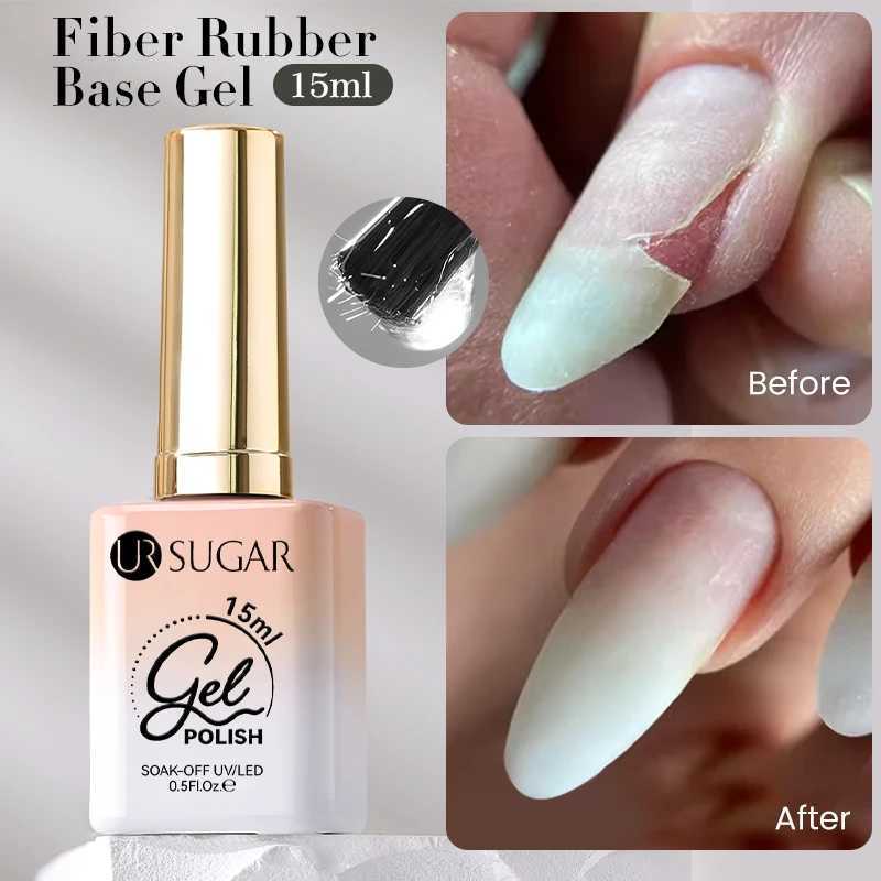 UR SUGAR 15ml Fiber Rubber Base Gel Upgrade Broken Nail Repaired Fiberglass Clear Quick Building UV Construction Gel Soak OffT251127