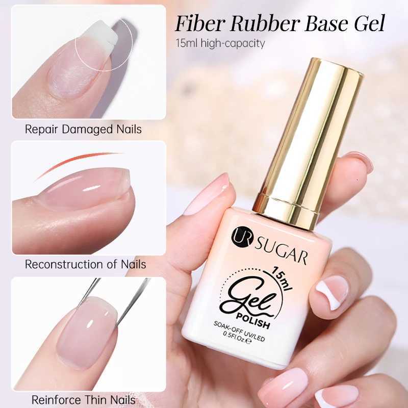 UR SUGAR 15ml Fiber Rubber Base Gel Upgrade Broken Nail Repaired Fiberglass Clear Quick Building UV Construction Gel Soak OffT251127