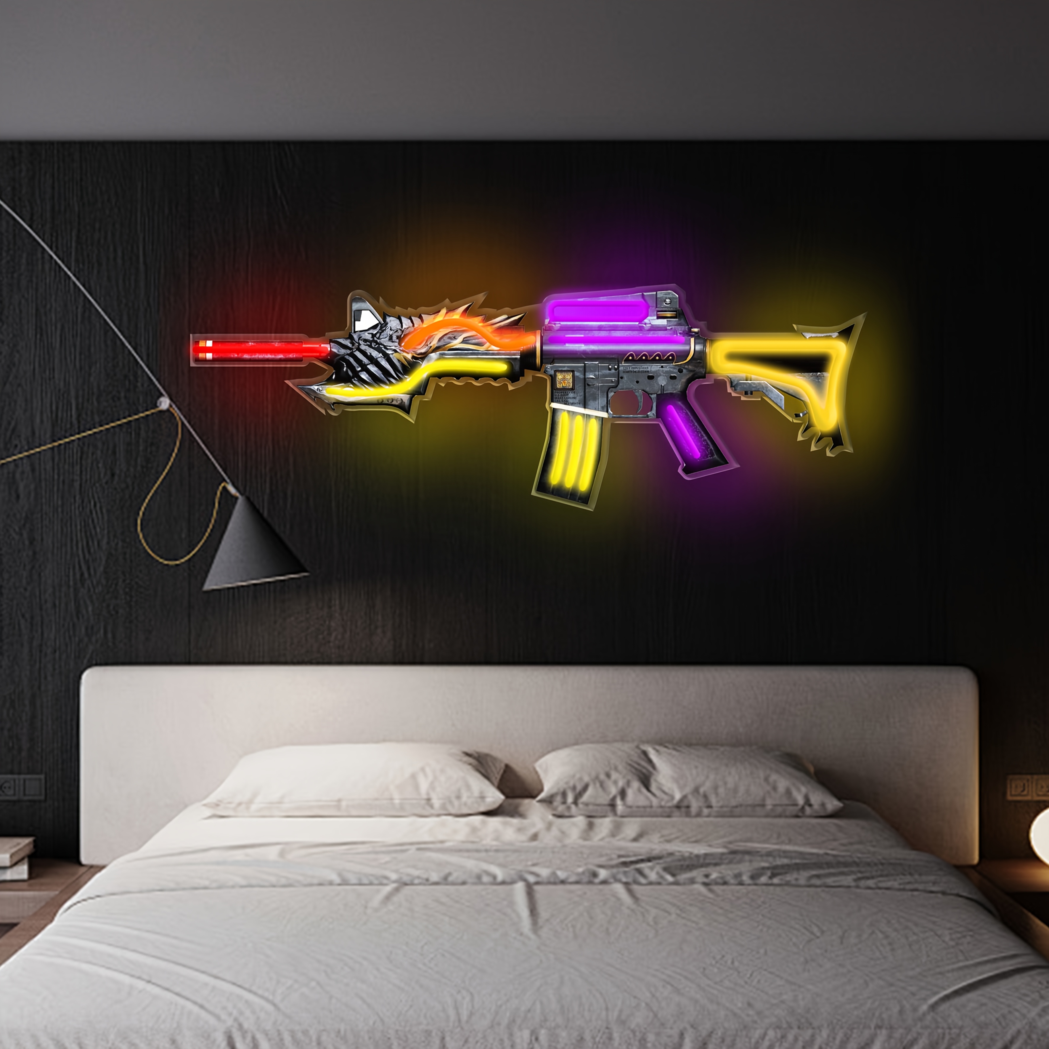 AK47 pistol-shaped neon light; UV printing design; suitable for game room, men's leisure room, living room, bedroom, gun shop; wall atmosphere de
