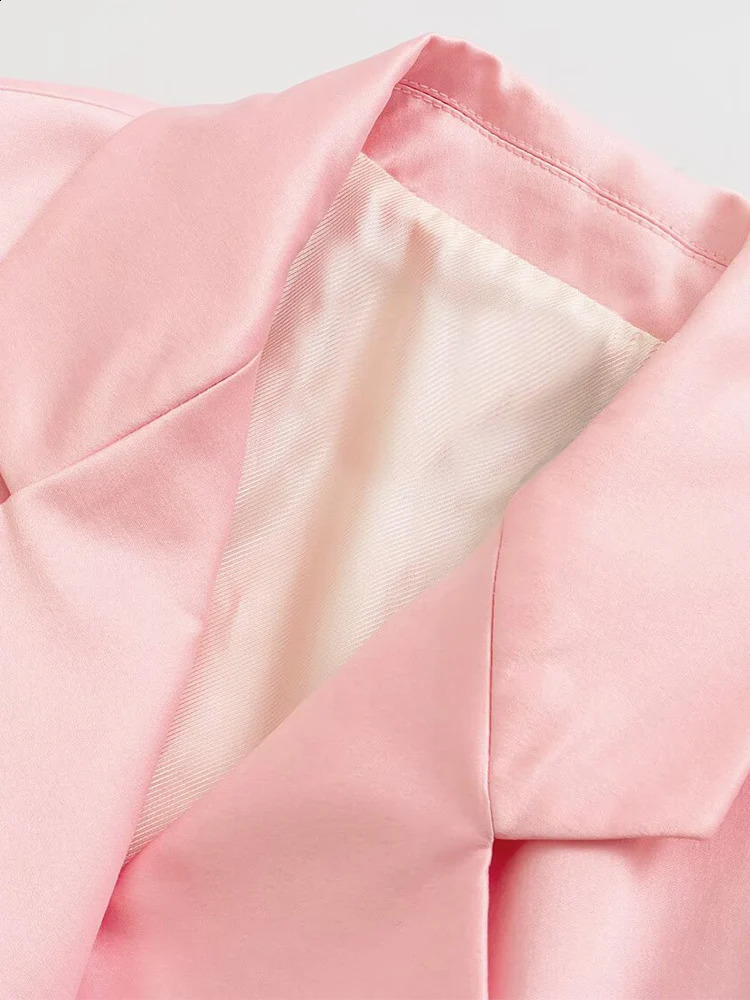 Spring Collection Arrives in Europe and America Womens Flip Collar Hidden Button Decoration Slim Satin Set Jacket 250427