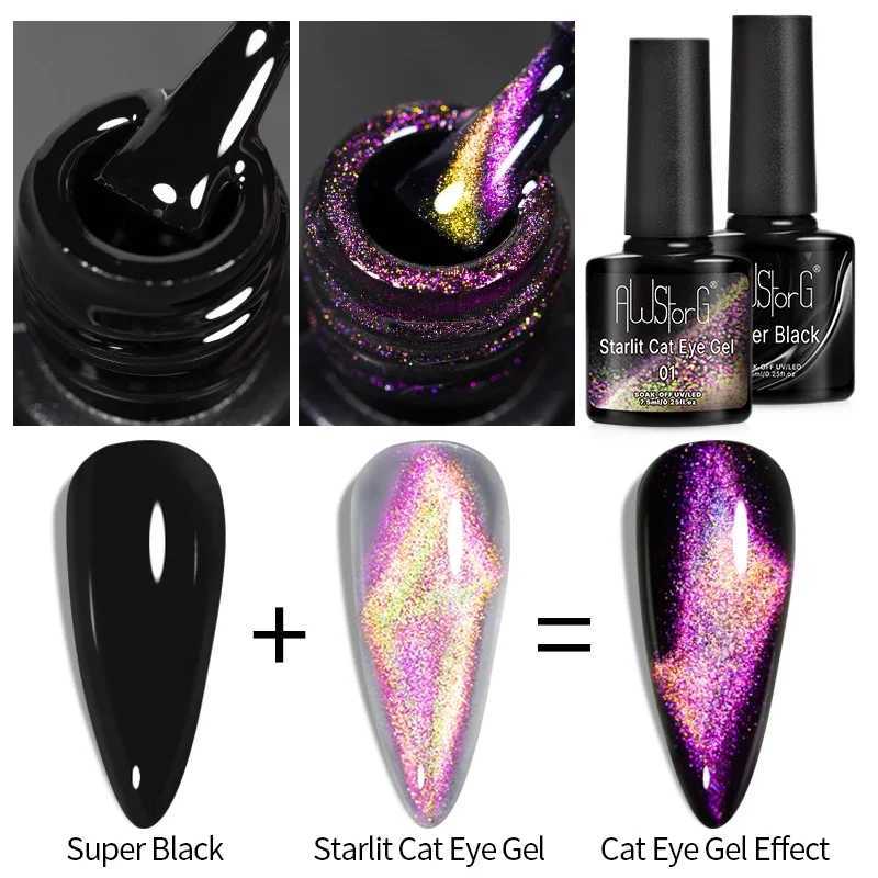 AWStorG 75ml Starlit Chameleon Cat Magnetic Gel Nail Polish Double Colors Semi Permanent UV Gel Varnish Need Black BaseT251127