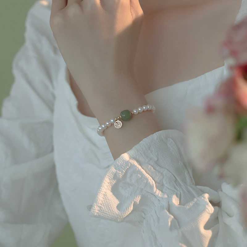 Natural Hetian Jade Blessing White Beaded HandString For Women Female Fresh Light Luxury Bangles Jewelry Birthday Gift C251105