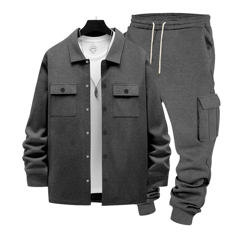 Foreign Trade Cross-Border Winter American Style Heavy Loose Fleece-Lined Men's Outdoor Workwear Sweatpants Warm Jacket Two-Piece Set
