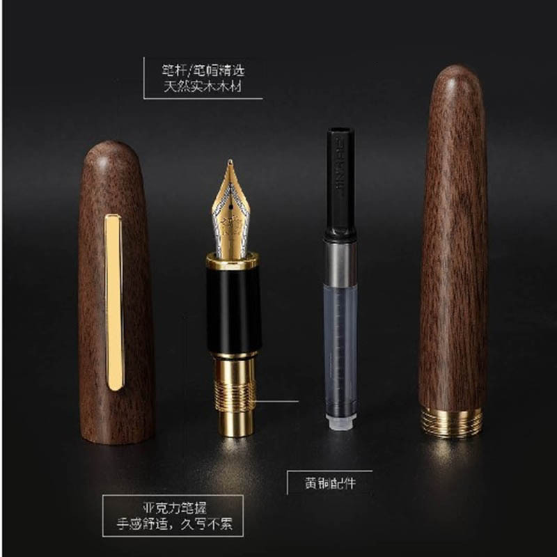 Jinhao 9056 Natural Wood Handmade Fountain Pen M/F Nib Gold Clip Ink Pen Stationary Business Office Gift Writing School Supplies 240110