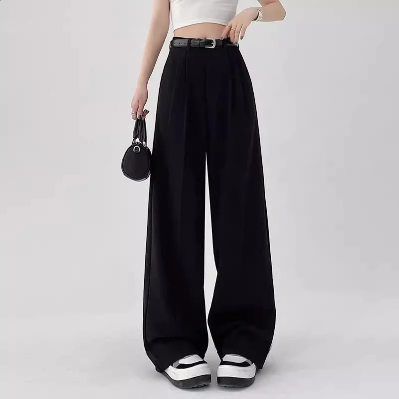 MEXZT Fashion wide leg pants Korean women with pockets black suit summer streetwear high waisted straight pants 250427