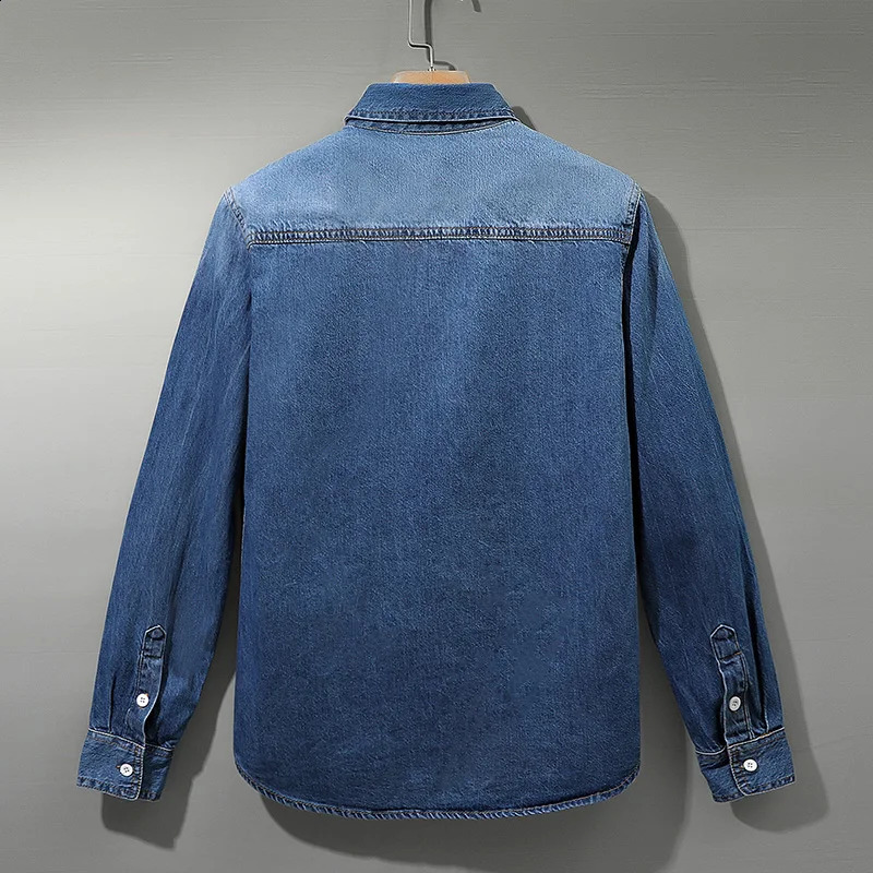 Denim shirt mens cotton denim shirt fashionable autumn slim fit long sleeved denim shirt fashionable washing slim fit top Asian size 4XL 250422