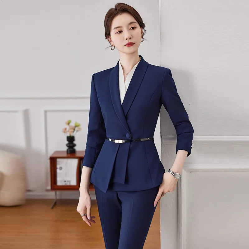 Korean Fashion Womens Long Sleeve Office and Leisure Two Piece Set Spring/Summer Autumn Button Solid Collar Pants Set 250423